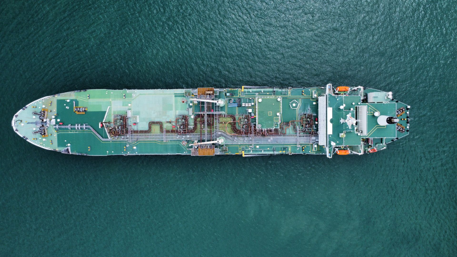 Aerial view of a tanker under way at sea